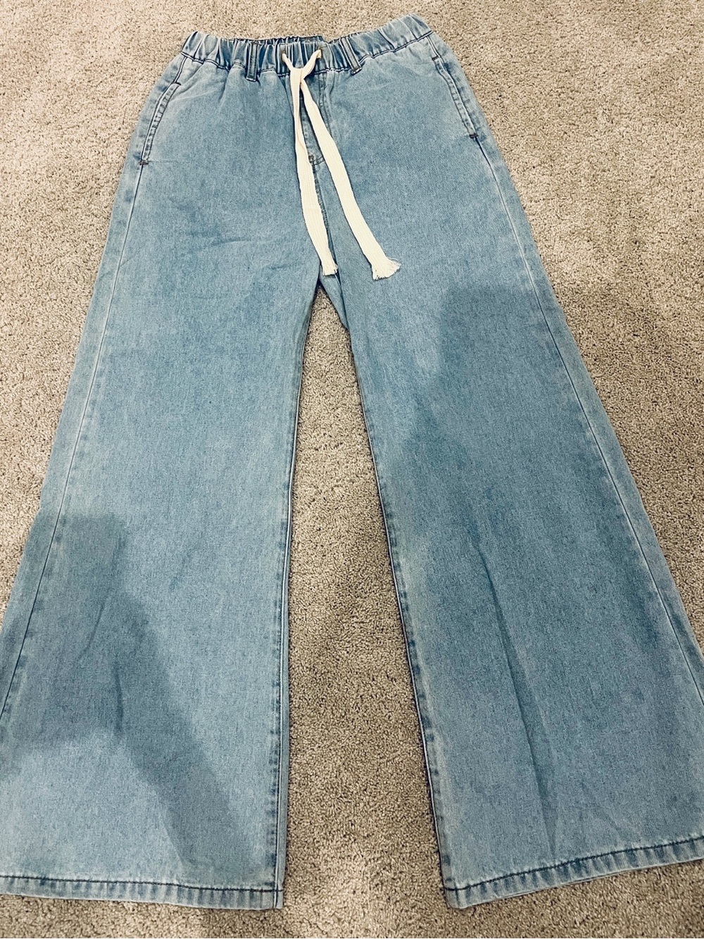 Cider Light Blue Wide-Leg Drawstring Jeans